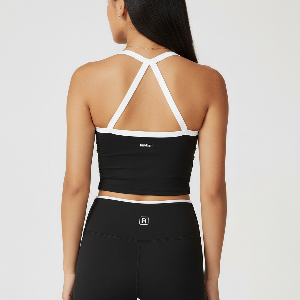 Rhythm activewear — cross-back sports bra detail